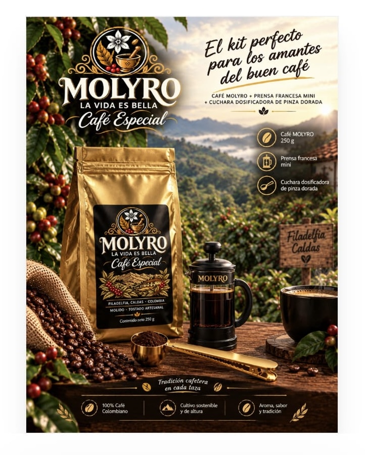 Kit Molyro: café, prensa francesa mini y cuchara dosificadora